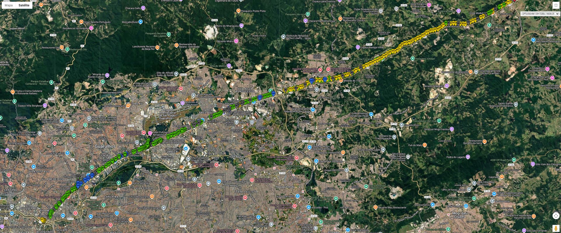 Pontos de sondagem georreferenciados sobre imagem de satélite, Suporte Geotecnia