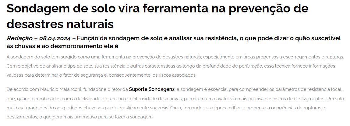 foto - Suporte é destaque no portal InfraROI