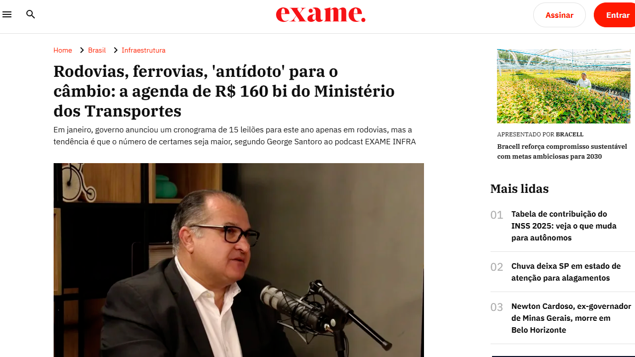 foto - Exame Infra - George Santoro - Rodovias, Ferrovias e o Antídoto para o Câmbio – A Agenda de R$ 160 Bi do Ministério dos Transportes