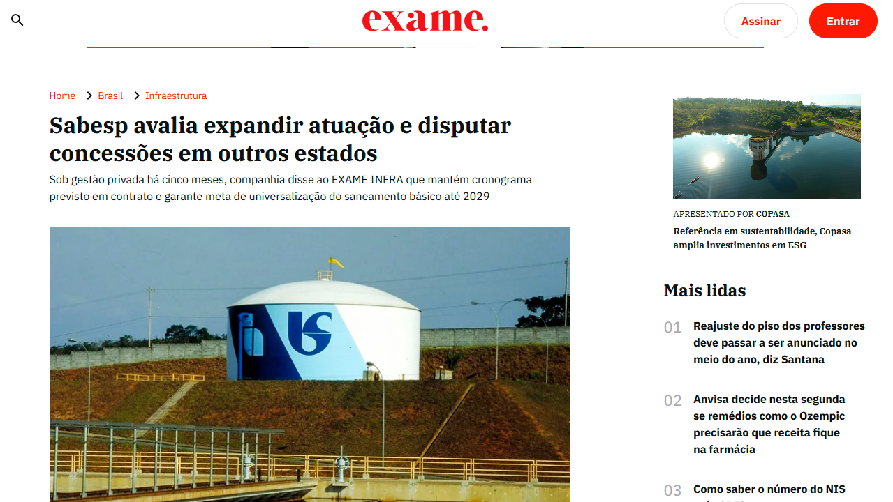 foto - EXAME Infra - Roberval Tavares - Sabesp avalia expandir atuação e disputar concessões em outros estados do Brasil.