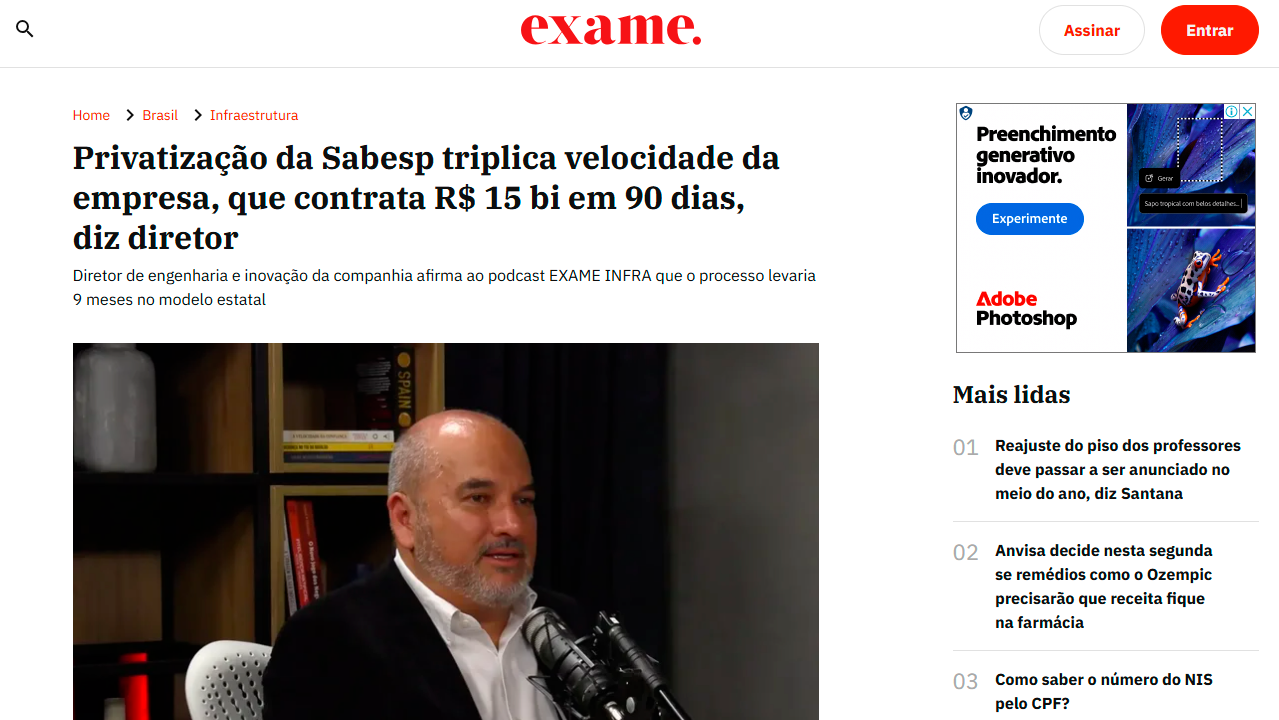 foto - EXAME Infra - Roberval Tavares -  Privatização da Sabesp triplica velocidade da empresa, que contrata R$ 15 bi em 90 dias, diz diretor