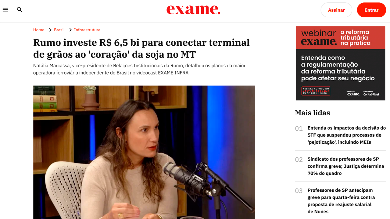 foto - Suporte Na Imprensa - Rumo investe R$ 6,5 bi para conectar terminal de grãos ao 'coração' da soja no Mato Grosso (MT)