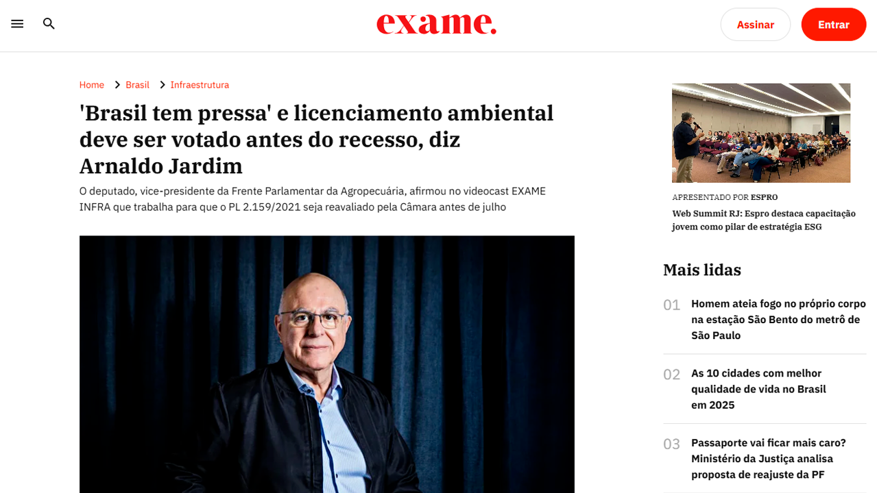 foto - Suporte Na Imprensa - Brasil tem pressa e precisa modernizar o licenciamento ambiental, afirma Arnaldo Jardim - tema é debatido na Exame.