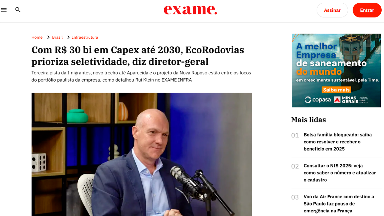 foto - Suporte Na Imprensa - EcoRodovias mira R$ 30 bilhões em investimentos até 2030, afirma Rui Klein diretor-geral.