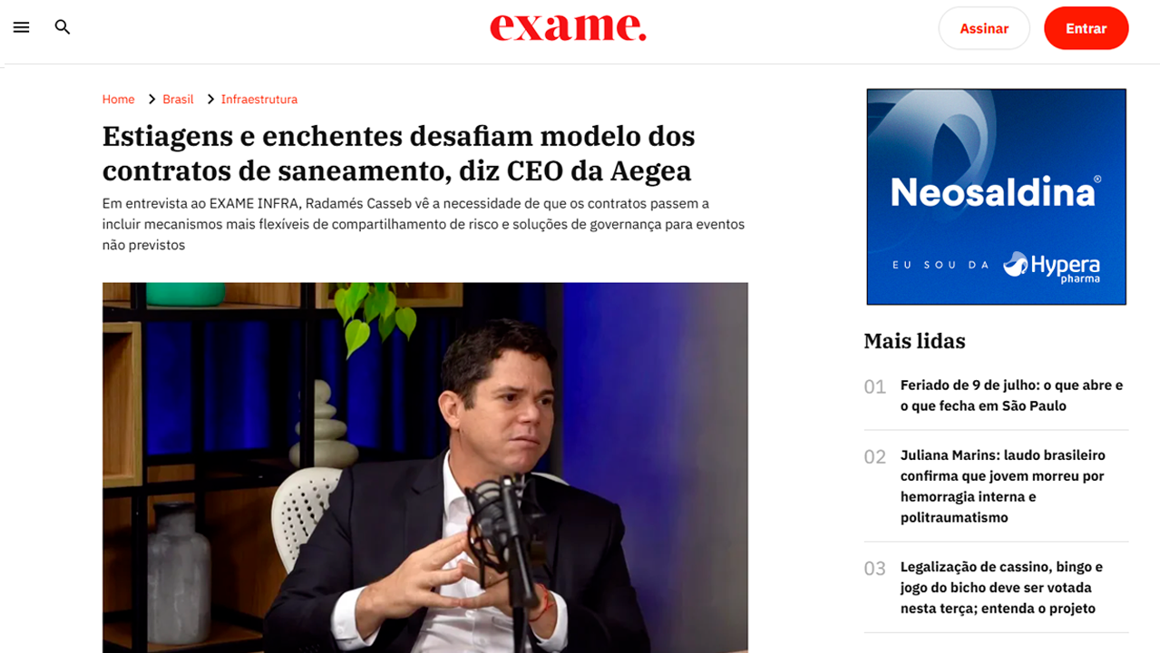 foto - Suporte Na Imprensa - Estiagens e enchentes desafiam modelo dos contratos de saneamento, diz CEO da Aegea