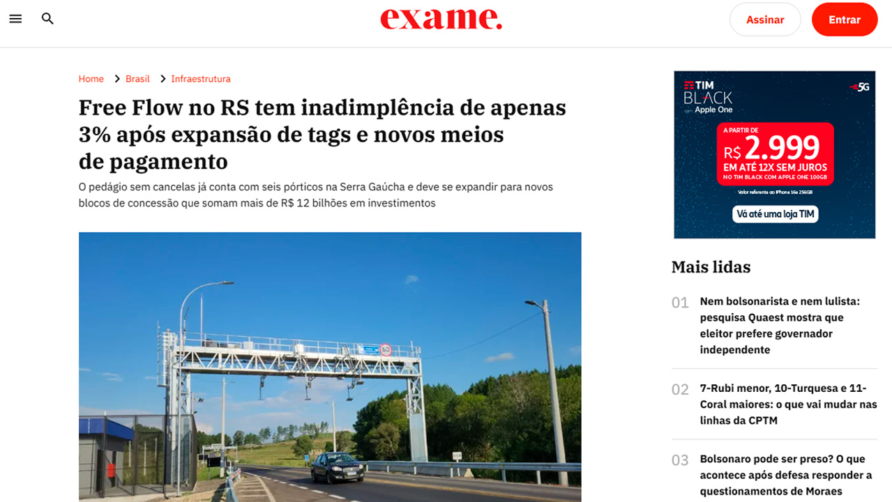 foto - Suporte Na Imprensa – Free Flow no RS tem inadimplência de apenas 3% após expansão de tags e novos meios de pagamento