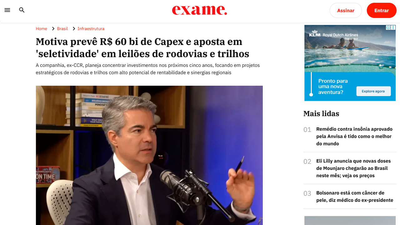 foto - Suporte na Imprensa - Motiva prevê R$ 60 bi de Capex e aposta em seletividade e rentabilidade com rodovias e trilhos