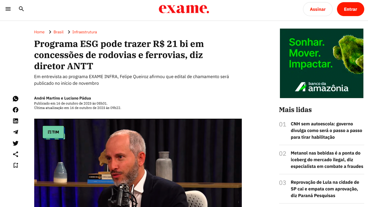 foto - Suporte na Imprensa - Programa ESG pode trazer R$ 21 bi em concessões de rodovias e ferrovias, diz diretor da ANTT